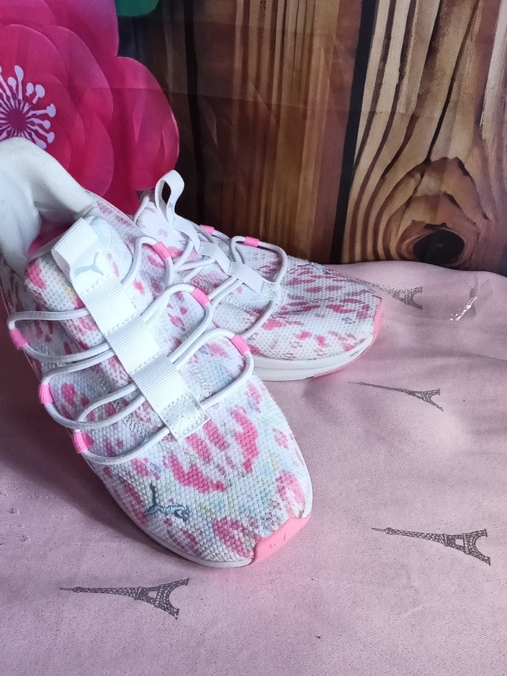 Puma Women's Pink & White Floral Knit Running Shoes - Picture 3 of 5